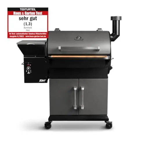 Produktbild: BURNHARD Pelletsmoker FLINT, Räucherofen 70°C - 230°C, Pelletgrill inkl. Edelstahlroste, Holzschneidebrett, 2 Temperaturfühler und Abdeckhaube
