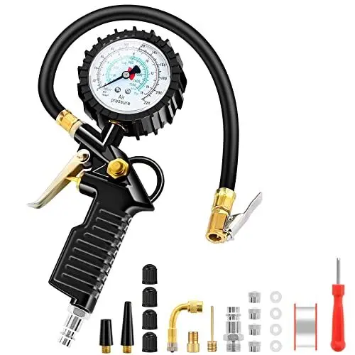 Produktbild: BURNNOVE Reifenfüller Digitaler Reifendruckprüfer 220PSI Multifunktional Luftdruckprüfer mit mehrere Ersatzteile Reifenfüll-Messgerät für Autos Motorräder Geländefahrzeuge und Fahrräder