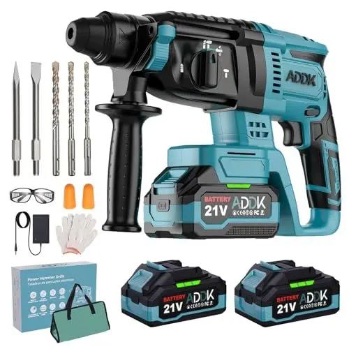Produktbild: BursDany Schlagbohrschrauber, verstellbar, weicher Bohrhammer, 600 W, 4 Funktionen & schneller, Schnellwechselfutter Sds-Plus 4,0 Ah Akkus