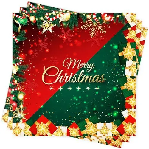Produktbild: BUSCANDO Servietten Weihnachten 40Stück Weihnachts Serviette Tischdeko Weihnachten Deko Weihnachtsservietten Fröhliche Weihnachten Rot Servietten Christmas Napkins Papierservietten 33x33cm