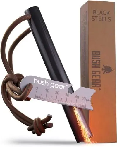 Produktbild: Bush Gear Feuerstahl Outdoor XXL - Extremer Funkenflug - Magnesium Feuerstarter Set - Bis zu 20.000x zünden, Feuerstein Kit für Survival, Zuhause, Camping und Bushcraft Abenteuer Version: BlackSteels