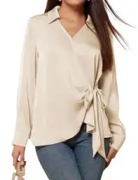 Produktbild: Business Oberteil Damen Bluse Langarm Aprikose Party Elegant Shirts CL2190-5 M