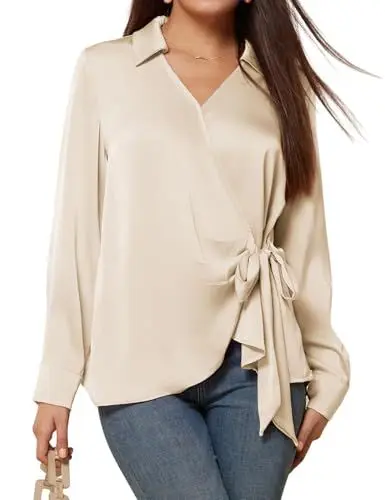 Produktbild: Business Oberteil Damen Bluse Langarm Aprikose Party Elegant Shirts CL2190-5 M