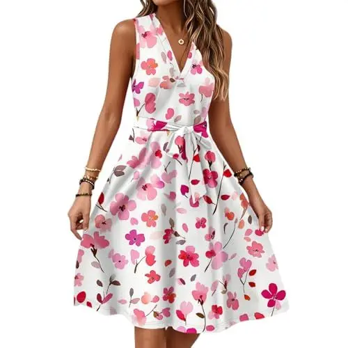 Produktbild: Business Outfit Damen Kleid Elegant Festlich mit Spitze Kleider Schwarz Boho Skaterkleid Leoparden Rosa 2XL