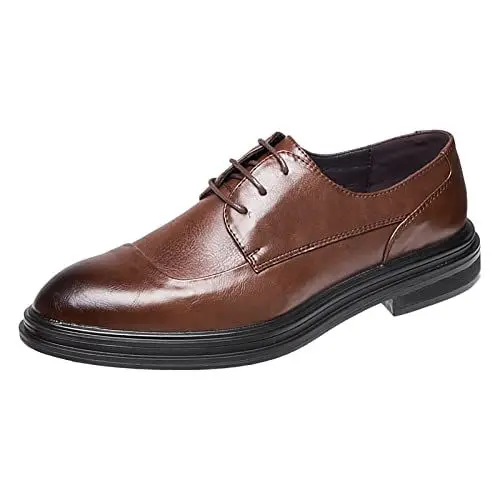 Produktbild: Business-Kleidung für Herren, Freizeitschuhe, britische, Spitze, einfarbige Lederschuhe zum Schnüren Schuhe Wasserdicht Herren Winter (Brown, 45)