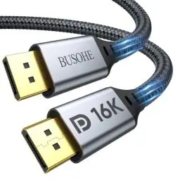 Produktbild: BUSOHE 16K DisplayPort 2.1/2.0 Kabel 4M, 16K DP 2.0 Kabel (16K@60Hz, 8K@120Hz, 4K@240Hz) Unterstützt 80Gbps, HDR, DSC 1.2a, FreeSync&G-Sync, DP Kabel 2.1 Kompatibel mit Laptop TV Gaming Monitor