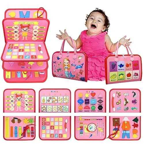 Produktbild: Busy Board Activity Board 5-Schichten,Montessori spielzeug ab 1 jahr 3D Filz Quiet Book,Kinderspielzeug ab 1 jahr,Sensorik Spielzeug Vorschul Lernspielzeug,Motorikspielzeug ab 1 2 3 4jahr-Pink