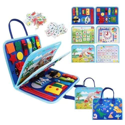 Produktbild: Busy Board Montessori Spielzeug ab 1 2 3 4 Jahre | Sensorik Activity Board ab 1 Jahr für Auto Flugzeug Reisen | Geschenk für Mädchen Junge Kleinkinder | Motorikspielzeug zum Grundkenntnisse Erlernen