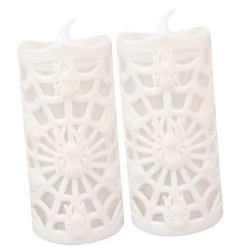 Produktbild: BUTIFULSIC 2st Spinnennetz Lampe Geführte Leuchter Halloween-kerzen Esstisch Dekor Spinne Kerzenlicht Halloween-lampen Drinnen Halloween-lampen-ornamente Lustige Lampe Weiß Led Schädellampe
