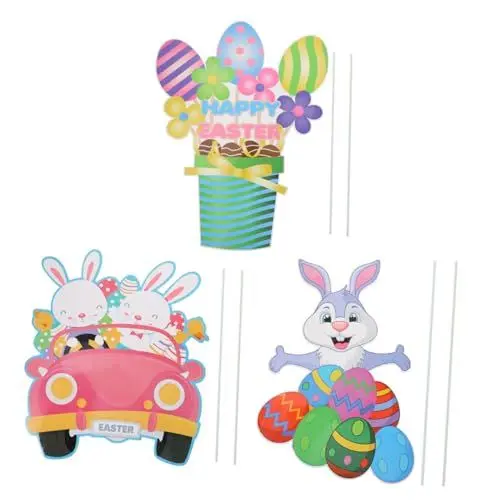 Produktbild: BUTIFULSIC Statuendekor 3St Osterkarte Kaninchen-Terrassenpfähle Eier Rasen Zeichen Ornament Embleme ostern rasenpfähle dekorationen ostern hof zeichen dekor Hase das Schild Holzstapel