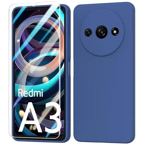Produktbild: BUTISHIYU Handyhülle kompatibel mit Xiaomi Redmi A3 4G 2024 Silikon Hülle + Schutzfolie,Dünne Weiche TPU Schutzhülle Schutz für Xiaomi Redmi A3 4G - Blau