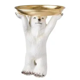 Produktbild: BUTLERS Eisbär Statue mit Deko-Teller 27 x Ø19cm-OSWALD- Wildtier Deko-Figur mit Schale | Ablage für Kerzen, Schlüssel, Schmuck, Bad Accessoires | Dekoration für Winter und Weihnachten