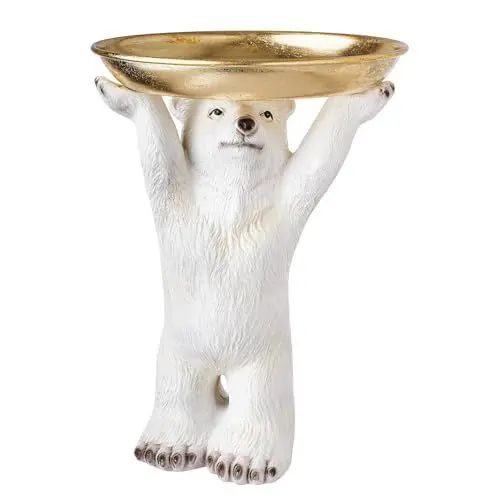 Produktbild: BUTLERS Eisbär Statue mit Deko-Teller 27 x Ø19cm-OSWALD- Wildtier Deko-Figur mit Schale | Ablage für Kerzen, Schlüssel, Schmuck, Bad Accessoires | Dekoration für Winter und Weihnachten