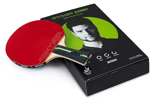 Produktbild: Tischtennisschläger Butterfly Ovtcharov Expert – Ideal für Fortgeschrittene & Wettkampfspieler, ITTF-zertifizierte LAGNUS Beläge (2,0mm), 5-Schicht Offensivholz mit konkavem Griff, für Harte Schläge