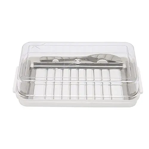 Produktbild: Butterschneiderbehälter, Edelstahl Butterschneider Box Käseaufbewahrungsbehälter mit Transparentem Deckel für die Küche(Weiß)
