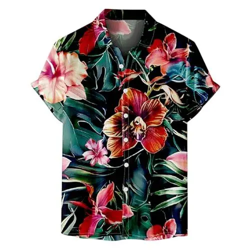 Produktbild: Button Down Hemd Herren Herren Yuppie-Hemd Herren Glamour Strandhemd Botanical Style Lässiges Bedrucktes Hemd Bunte Hemden Herren