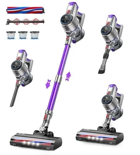 Produktbild: BuTure Akku Staubsauger 38000Pa, 450W Leise Staubsauger Kabellos mit bis zu 55 Min. Laufzeit, Leicht Kabelloser Staubsauger mit Touch Display, für Hartböden Teppich Tierhaare