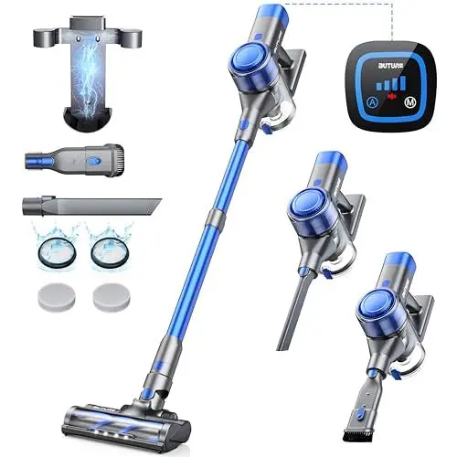 Produktbild: BuTure Akku Staubsauger 450W/38000pa mit Wandmontierte Ladestation & Automodus, Staubsauger bis zu 55 Min. Laufzeit, Kabelloser Staubsauger mit Touchscreen,Anti-Tangle-Bodenbürste