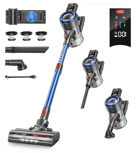 Produktbild: Buture Pro Akku Staubsauger Kabellos, Akkustaubsauger 38000Pa/450W Saugleistung, Wandhalterung mit integrierter Ladestation, bis zu 55 MIN Akkulaufzeit,Touchscreen, für Hartböden/Teppich/Tierhaare