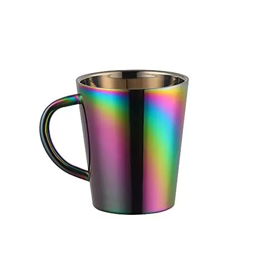 Produktbild: Buyer Star 304 Edelstahl Kaffeetassen mit Griff, Doppelwandige Tassen Espresso Kaffeebecher, doppelwandig, bruchsicher, für Reisen, Camping, 300ml 1 Stück (Regenbogen)