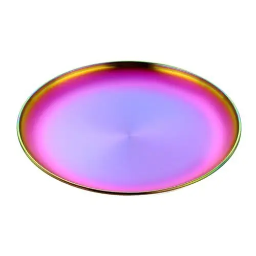 Produktbild: Buyer Star Edelstahl Teller, 30cm Edelstahl Platten, Metall-Speiseteller für Steaksalat, Dessertteller, Edelstahlteller Rund Servierteller für Camping Picknick Küche Grillen Party, 1 Stück Regenbogen