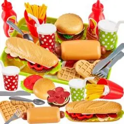 Produktbild: BUYGER Kinderküche Spielküche Zubehör für Kinder, Hamburger Fast Food Lebensmittel Grill Zubehör Spielzeug, Matschküche Kinder Outdoor, Rollenspiele Geschenk