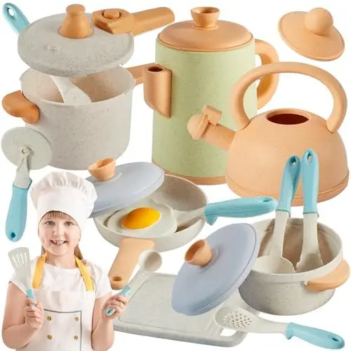 Produktbild: BUYGER Kinderküche Matschküche Zubehör Kinder Outdoor, Spielküche Puppengeschirr Topfset Zubehör, Küchen Spielzeug Rollenspiele Geschenk für Kinder Jungen Mädchen ab 3 Jahre