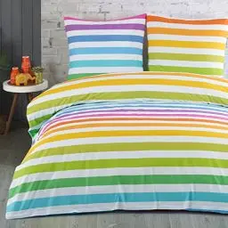 Produktbild: Buymax Bettwäsche 135x200 Baumwolle 2-Teilig Bettgarnitur mit Bettbezug und Kissenbezug 80x80 Renforce Streifen-Muster Regenbogenfarben Bettwäsche-Set, Bunt Regenbogen