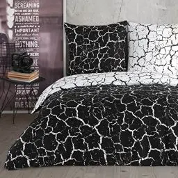 Produktbild: Buymax Bettwäsche 200x200 Baumwolle 3-Teilig Bettgarnitur mit Bettbezug und Kissenbezüge 80x80 Renforce Marmor Optik Granit Bettwäsche-Set wendbar, Schwarz Weiß