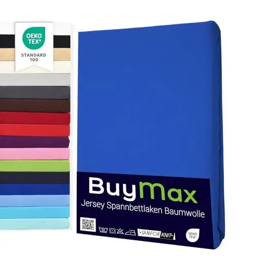 Produktbild: Buymax® Spannbettlaken 70x140cm Baumwolle 100% Kinderbett Spannbetttuch Baby Bettlaken Jersey, Matratzenhöhe bis 15 cm, Farbe Dunkelblau