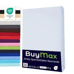 Produktbild: Buymax Spannbettlaken 90x200cm Baumwolle 100% Spannbetttuch Bettlaken Jersey, Matratzenhöhe bis 25 cm, Farbe Weiß
