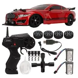 Produktbild: BuyWeek Ferngesteuertes Auto, 2,4 GHz RC Drift Auto mit LED Leuchten, Allradantrieb Hochgeschwindigkeits Ferngesteuerte Renn Auto für Kinder und Erwachsene (Doppelbatterien)