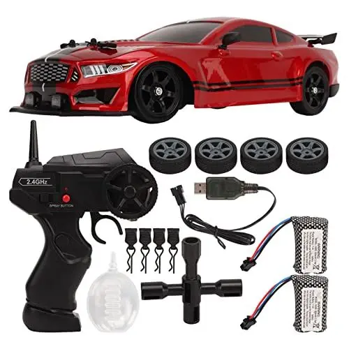 Produktbild: BuyWeek Ferngesteuertes Auto, 2,4 GHz RC Drift Auto mit LED Leuchten, Allradantrieb Hochgeschwindigkeits Ferngesteuerte Renn Auto für Kinder und Erwachsene (Doppelbatterien)