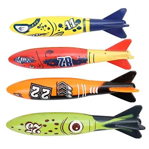 Produktbild: BuyWeek Tauchspielzeug, 4 Stück Torpedo Raketen Spielzeug Unterwasser Torpedo Raketen Wurf Schwimmbad Tauch Spielzeug Tauchspiel für Kinder, Jungen und Mädchen