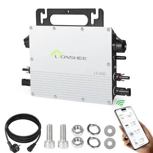 Produktbild: BuyWeek Wechselrichter Balkonkraftwerk, Wechselrichter 800W IP67 Wasserdicht Mikrowechselrichter mit WLAN APP Micro Wechselrichter für 2 PV Solarmodule Solar Inverter mit 5m AC Kabel, AC190-270V