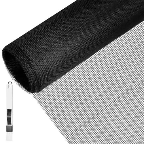 Produktbild: BUZIFU Fliegengitter Meterware, Fiberglas-Fliegengitter Gewebe, 130 x 150 cm, Insektenschutz Gaze Fenster Mesh mit Fensterputzbürste, Schutz gegen Mücken, UV-beständig für Fenster und Türen(Schwarz)
