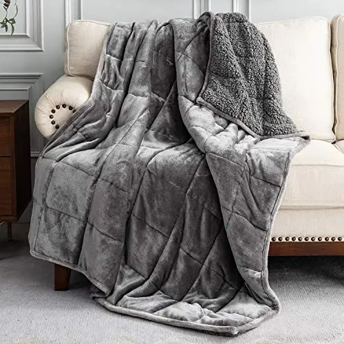 Produktbild: BUZIO Gewichtsdecke 7kg - Sherpa Gewichtsdecke 150x200cm - Schwere Decke zum schlafen und bessere Erholung - Schwere Decke Beschwerte - Gewichtsdecke Erwachsene Sofa Bett - Grau Gewichtsdecke