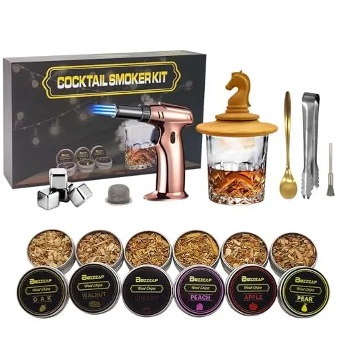 Produktbild: BUZZEAP Cocktail Smoker Set mit Taschenlampe, Altmodisches Whiskey-Getränke-Smoker-Set mit 6 Geschmacksrichtungen, Geschenk für Vater, Ehemann und Cocktail-Liebhaber (kein Butan)