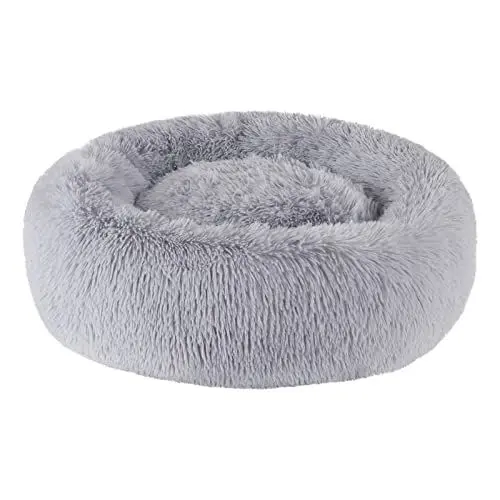 Produktbild: BVAGSS Hundebett Rund Katzenbett Flauschig Donut Kuscheliges Hundekissen Waschbar Ultra Weicher Plüsch Haustierbett für Kleine, Mittelgroße und Große Hunde, Katzen XH034 (Diameter:50 cm, Light Grey)