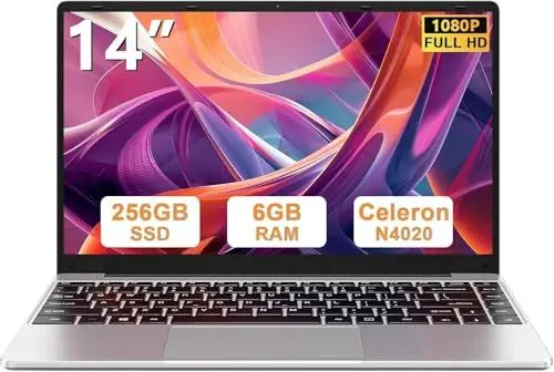 Produktbild: bvate Laptop 14 Zoll Win11 256GB SSD Unterstützung 1TB Notebook Celeron N4020(bis2.8GHz) 1080p WiFi BT4.2 Deutscher Tastaturschutz und kabellose Maus-Silber