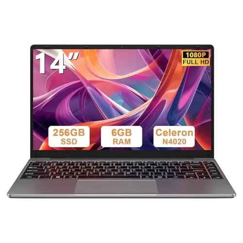 Produktbild: bvate Laptop 14 Zoll Win11 256GB SSD Unterstützung 1TB Notebook Celeron N4020(bis2.8GHz) 1080p WiFi BT4.2 Deutscher Tastaturschutz und kabellose Maus-Grau
