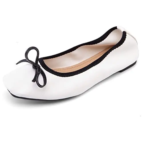 Produktbild: Bviennic Damen Ballet Flats Ohne Verschluss Ballerina Pantoffeln Prom Dolly Schuhe Closed Toe Arbeit Loafers Bride Hochzeit Komfort Walking Schuhe Weiß Gr 33 EU