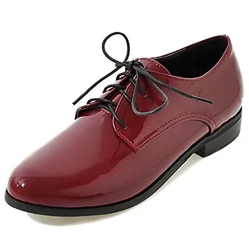 Produktbild: Bviennic Damen Closed Toe Buro Arbeit Klassischer Oxford Schuhe Mode Lack Niedrige Absatz Pumps Komfort Derby Schuhe Rotwein Gr 38 Eu-39Cn