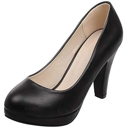 Produktbild: MJIASIAWA Damen Hochzeit Party Höhe Ferse Ohne Verschluss Mode Plateau Pumps Buro Formal Kleid Closed Toe Pumps Schwarz Gr 33 EU