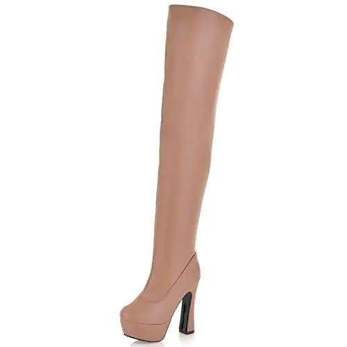 Produktbild: Bviennic Damen Höhe Ferse Plateau Overknees Herren Abend Boots Stylish Thigh Nightclub Prom Stratch Reitstiefel Aprikose Gr 52 EU-54Cn