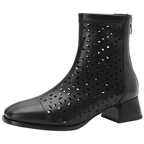 Produktbild: Bviennic Damen Square Toe Mode Blockabsatz Cut Out Stiefeletten Hochzeit Komfort Sommer Herbst Party Chelsea Stiefeletten Schwarz Gr 32 Eu