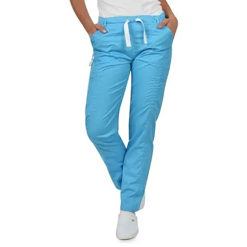 Produktbild: B-well Medizinische Schlupfhose Arbeitshose Dante 5 Taschen Unisex mit elastischem Bund und Gesäßtaschen Krankenhaus Uniformhose mit mittlerer Taille und Rundumgummibund Hellblau XS