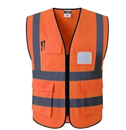 Produktbild: BWUHDKS Warnwesten, Reflektorjacke, Bauweste, gut sichtbar, reflektierende und atmungsaktive Arbeitskleidung mit Taschen und Reißverschlüssen, Bauweste (Rot, XXL)(Red,XX Large)