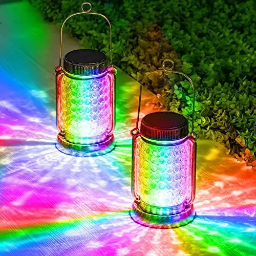 Produktbild: BXROIU 2 Stück Solar Laterne für Außen, Glas Dekorative Solarlampen für Hochzeit Party Garten (Mehrfarbig)