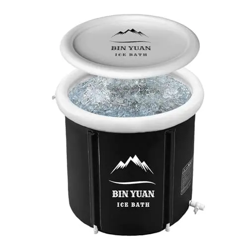 Produktbild: B&Y Aufblasbare Eistonne mit Deckel, 75x75cm Faltbare Eisbad Badewanne für Erwachsene Mobile Freistehende Badewanne Eisbad Tonne für Athleten und Sportler Spa HeißEs Bad Die Dusche